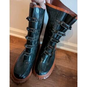 Work Force Black & Rust Waterproof Rubber Boots Men's Size 12 With Metal Clasps